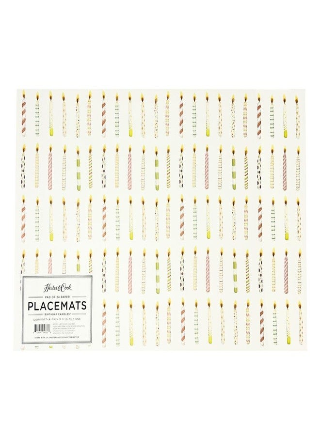 Hester & Cook Birthday Candles Paper Placemats for Dining Table - Disposable Square Party Placemats - 18 Sheets Per Pad American Made - Image 1