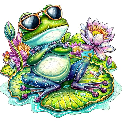 Jigfoxy Wooden Puzzle for Adults Leisurely Frog Wooden Jigsaw Puzzles for Adult Unique Animal Shape Wood Cut Puzzles Christmas Thanksgiving Gifts for Friends Family M114 106in170pcs - Image 1