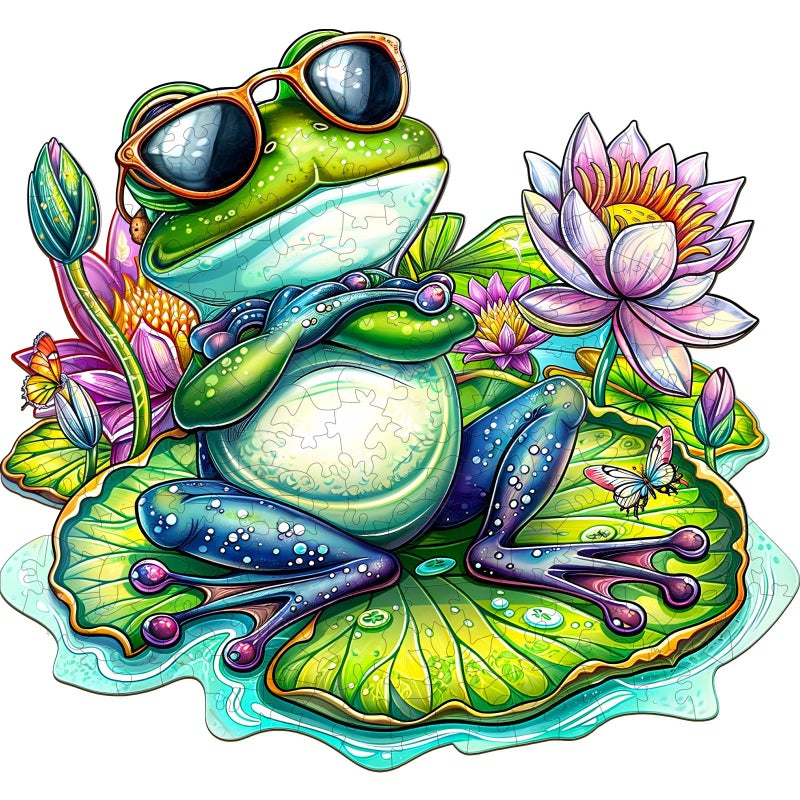 Jigfoxy Wooden Puzzle for Adults Leisurely Frog Wooden Jigsaw Puzzles for Adult Unique Animal Shape Wood Cut Puzzles Christmas Thanksgiving Gifts for Friends Family M114 106in170pcs - Image 3
