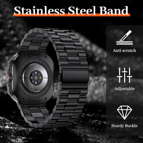PanPinnacle Stainless Steel Band Compatible with Galaxy Watch ultra 2/1 Bands 47mm (2025/2024),No Gap Business Metal Replacement Strap for Men Samsung Galaxy watch 8/7 Ultra Band (Black) - Image 4