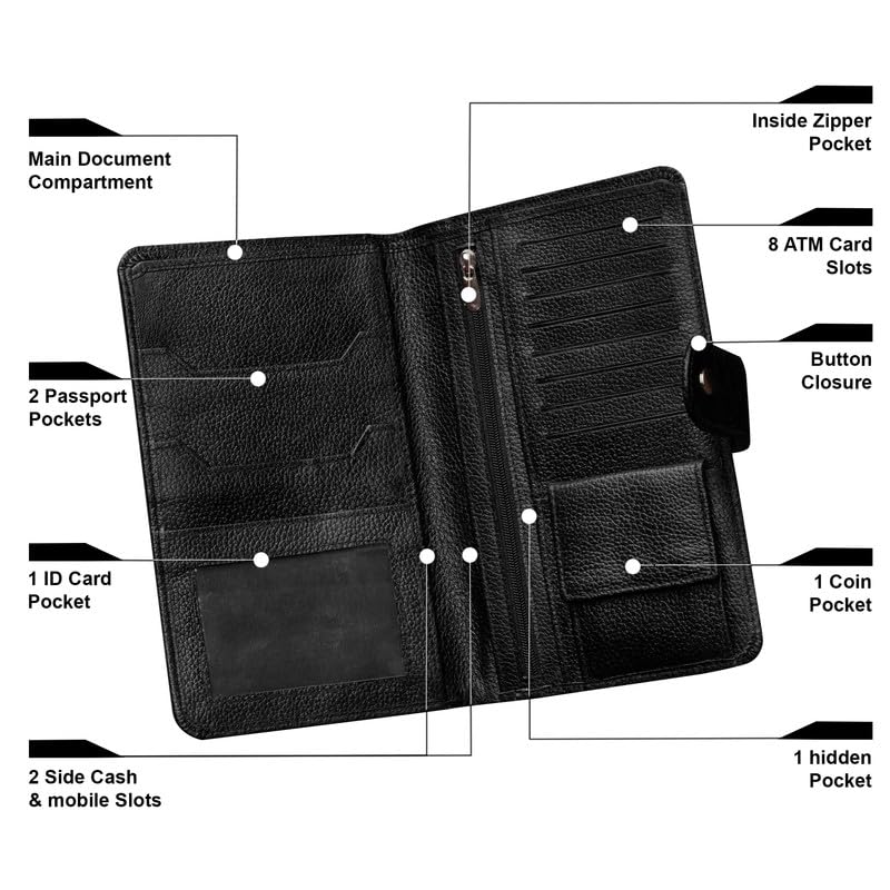 ABYS Genuine Leather Black Passport Holder Wallet for Men and Women,Unisex RFID Protected Long Document Holder,Card Holder for Women (8119IA) - Image 3