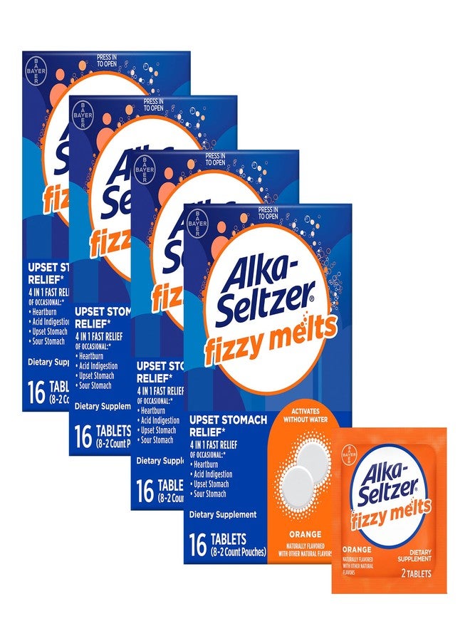 Alka-Seltzer Fizzy Melts, Dissolve on Tongue, No Water Needed, On-The-Go Dietary Supplement Antacid Tablets, for Relief of Occasional Heartburn and Acid Indigestion*, Orange Flavor, 64 Count - Image 1