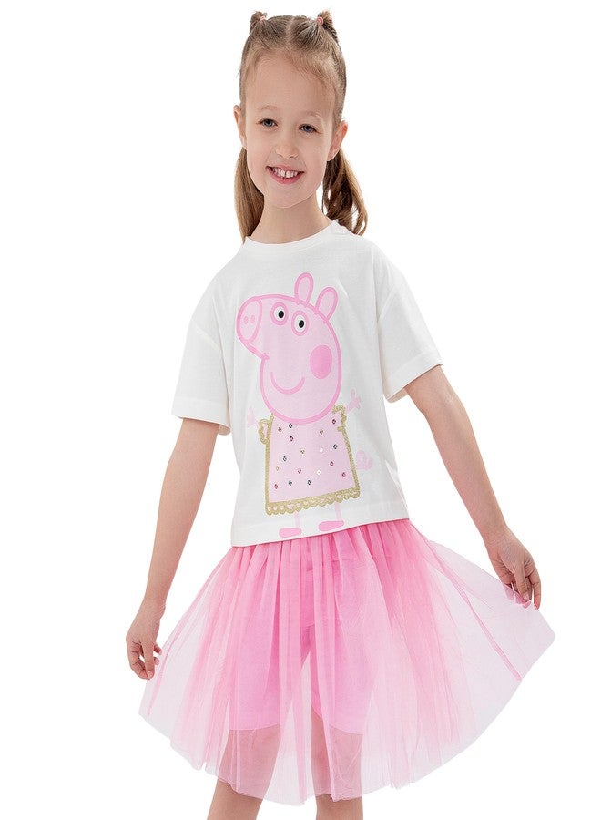 Peppa Pig Shirt And Skirt Set, Girls Tshirt And Skirt 2 Piece Set, Girls Outfit For Summer, Pink 2T - Image 2
