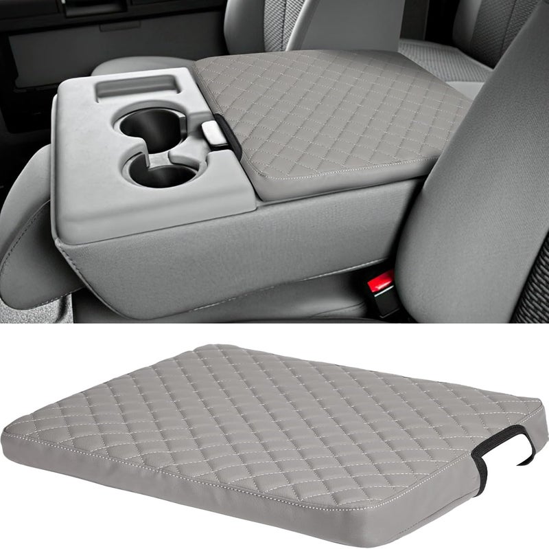 ISSYAUTO Center Console Cover for 2011-2016 Ford F250 F350 F450 Super Duty - Vegan Leather, Gray, Waterproof - Image 1