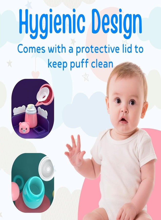 pilu Portable Baby Skin Care Baby Powder Puff With Box Holder Container For New Born Baby Face & Body, Puff Powder Box With (Any One Teether Free) (Blue) - Image 5