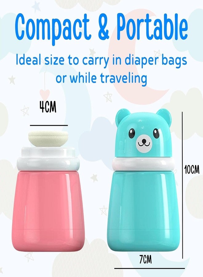 pilu Portable Baby Skin Care Baby Powder Puff With Box Holder Container For New Born Baby Face & Body, Puff Powder Box With (Any One Teether Free) (Blue) - Image 3