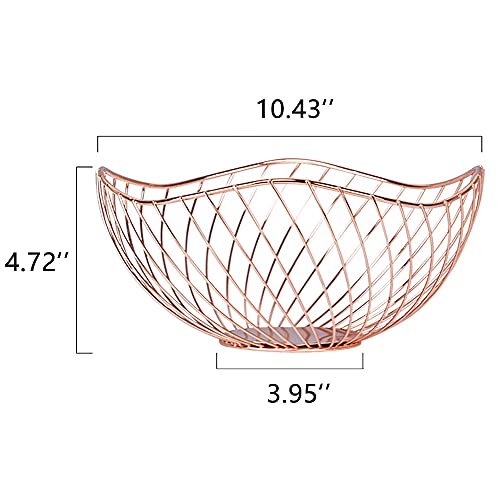 IBWell High Style Curved-Edge Modern Creative Stylish Single Tier Dish,Metal Iron Wire Fruit Vegetables Bread Decorative Stand Serving Bowls Basket Holder (Rose Gold-Twill) - Image 2