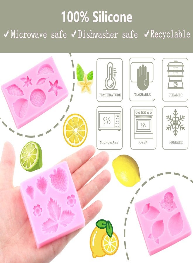Zixiang Lemon Fondant Molds Strawberry Silicone Mold Summer Fruit Flower Candy Chocolate Mold Lemon Slices Resin Mold For Cake Decorating Cupcake Topper Gum Paste Polymer Clay Set Of 4 - Image 2