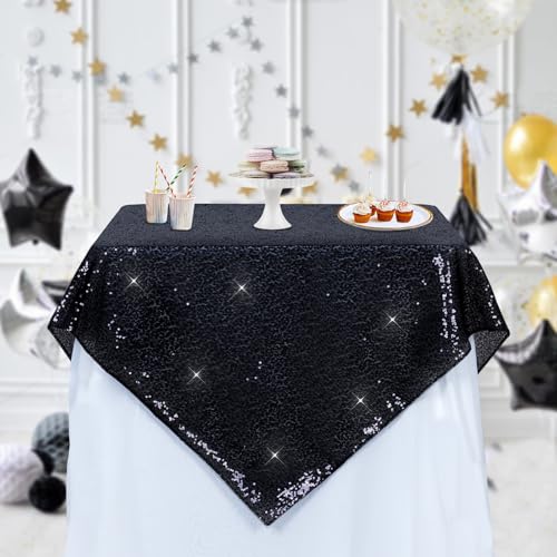 PartyDelight Sequin Tablecloth Square 50"x50" Black Shimmer Table Cloths Sparkle Glitter Decorations - Image 2