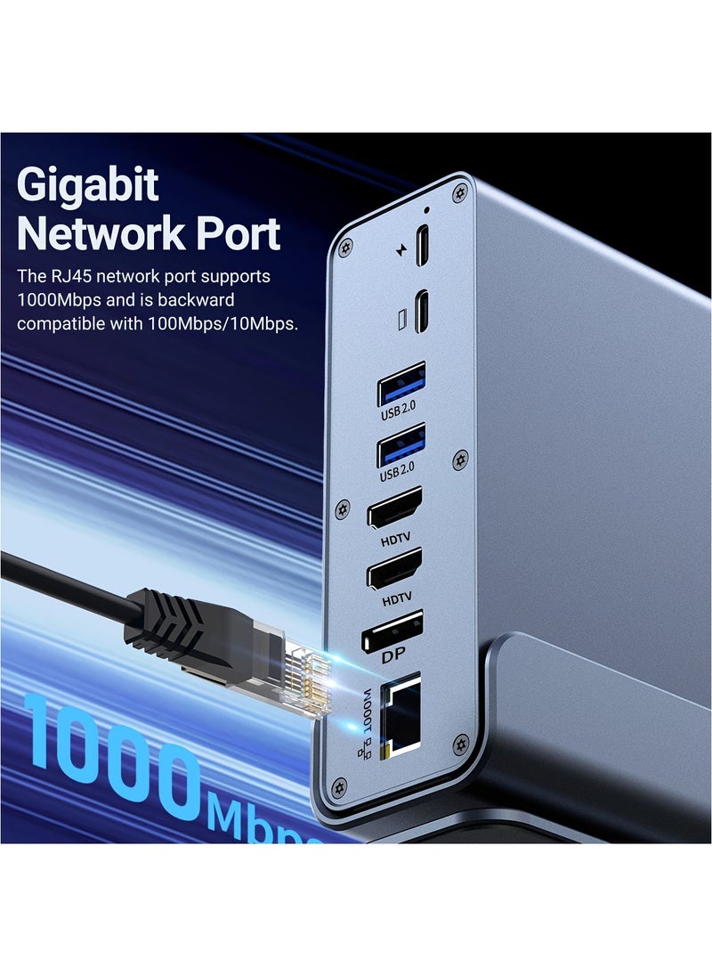ليسو قاعدة توصيل USB-C 15 في 1، محور من النوع C، محور كمبيوتر محمول عمودي مع قاعدة قابلة للإزالة تدعم RJ45 1000M، USB 3.0/2.0، PD 100W، صوت 3.5 مم، SD/TF للهواتف الذكية اللوحية وأجهزة الكمبيوتر المحمول  - Image 3