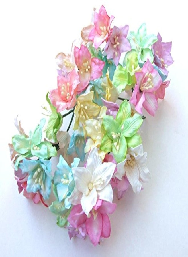ICRAFY 25 pcs. Assorted Pastel Lily Paper Flower Made from Mulberry Paper Flower Artificial Craft Scrapbook Wedding Supply Accessory DIY, Pastel Color, Size 3" - Image 1