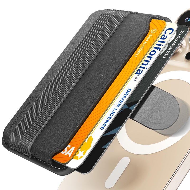 Sinjimoru Pull Eject Magnetic Wallet for iPhone Finger Grip for MagSafe Card Holder Compatible with MagSafe Wallet MPull Tab Band Black - Image 2