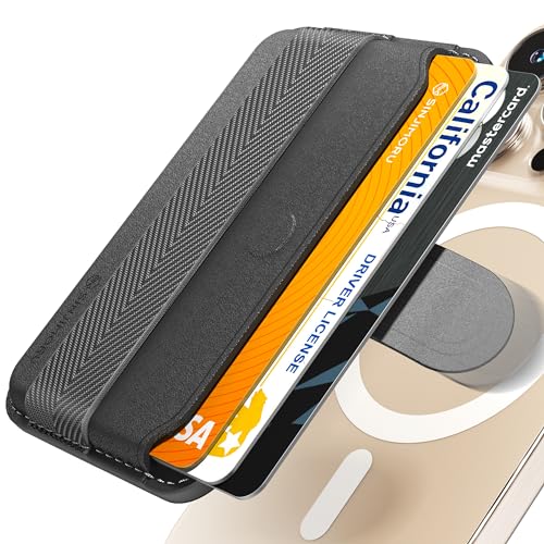 Sinjimoru Pull Eject Magnetic Wallet for iPhone Finger Grip for MagSafe Card Holder Compatible with MagSafe Wallet MPull Tab Band Black - Image 1