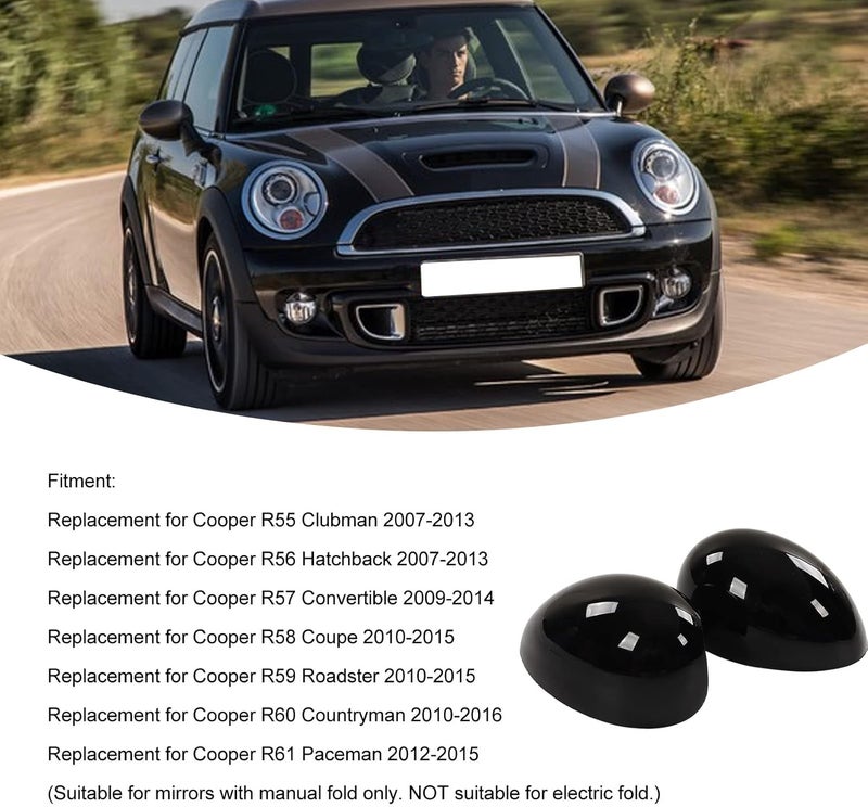 Akozon Glossy Black Side Rearview Mirror Cap Replacement for Mini Cooper Models - Image 2