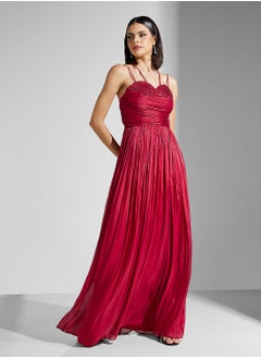 Namshi x Sequin Embellished Ruched A Line Dress With Slit  - Image 1