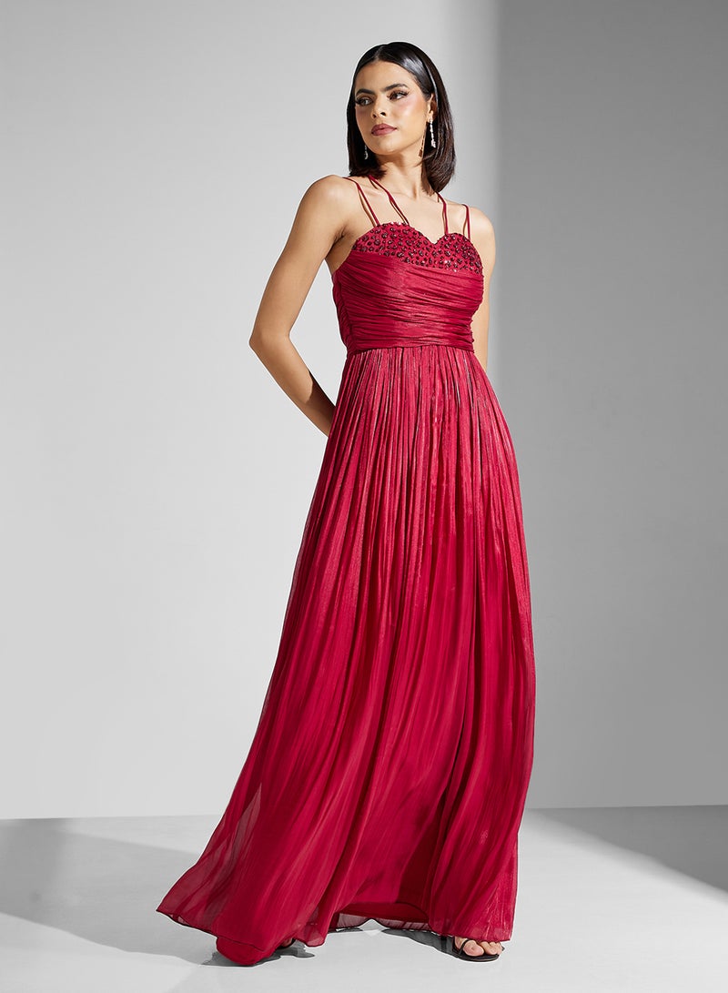 Namshi x Embellished Red Maxi Dress - Image 1