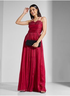 Namshi x Sequin Embellished Ruched A Line Dress With Slit  - Image 4