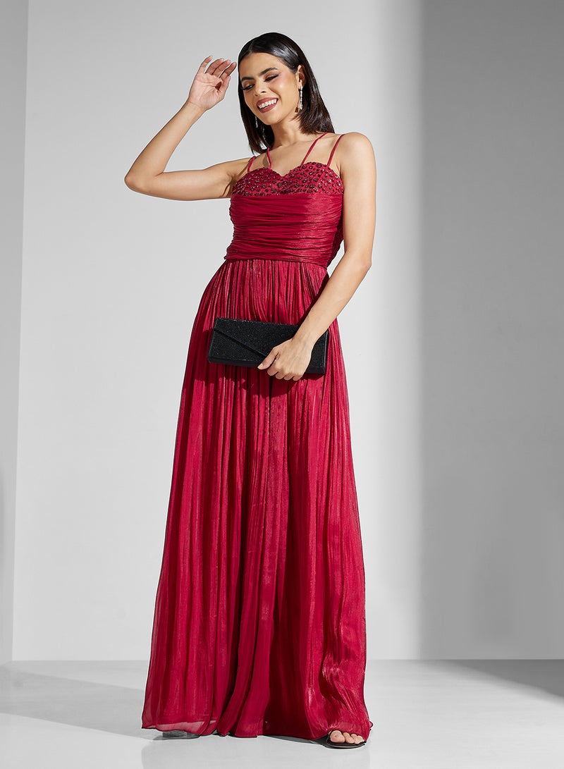 Namshi x Embellished Red Maxi Dress - Image 4