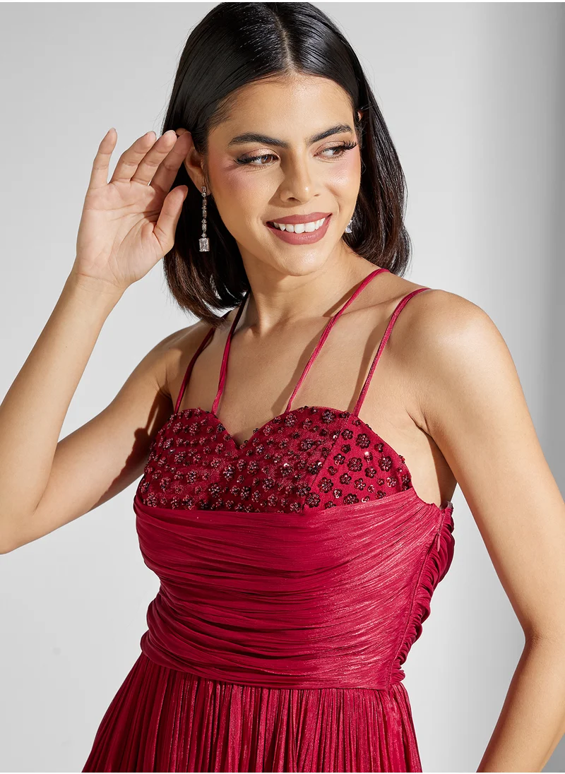 Namshi x Embellished Red Maxi Dress