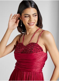 Namshi x Sequin Embellished Ruched A Line Dress With Slit  - Image 3