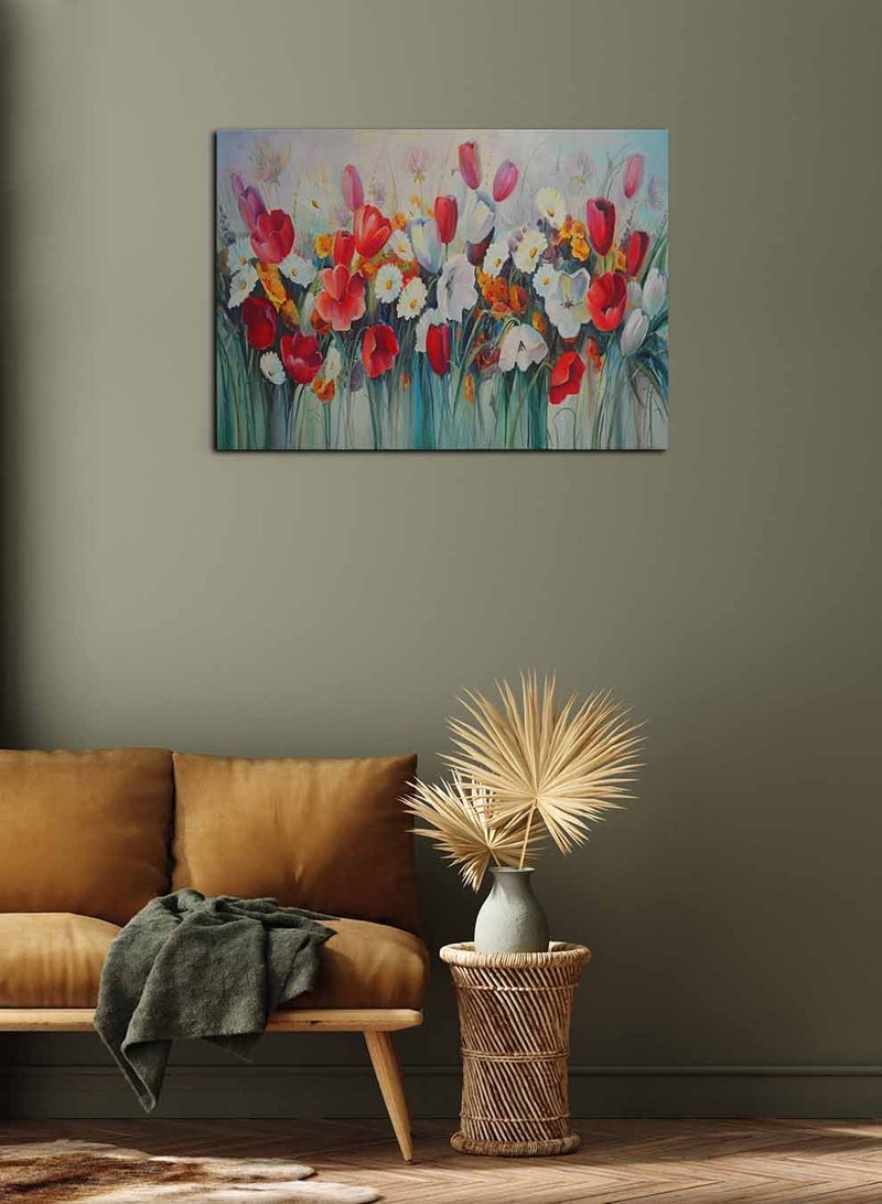 لوحة كانفاس على إطار خشبي، تصميم فن  زيتي للورود ، للمنزل، غرفة المعيشة، المكتب، الديكور - Image 1