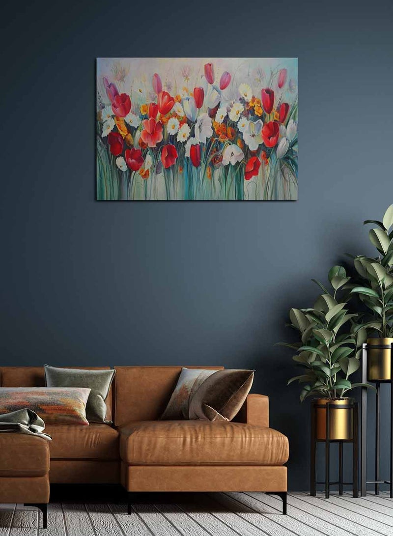 لوحة كانفاس على إطار خشبي، تصميم فن  زيتي للورود ، للمنزل، غرفة المعيشة، المكتب، الديكور - Image 2