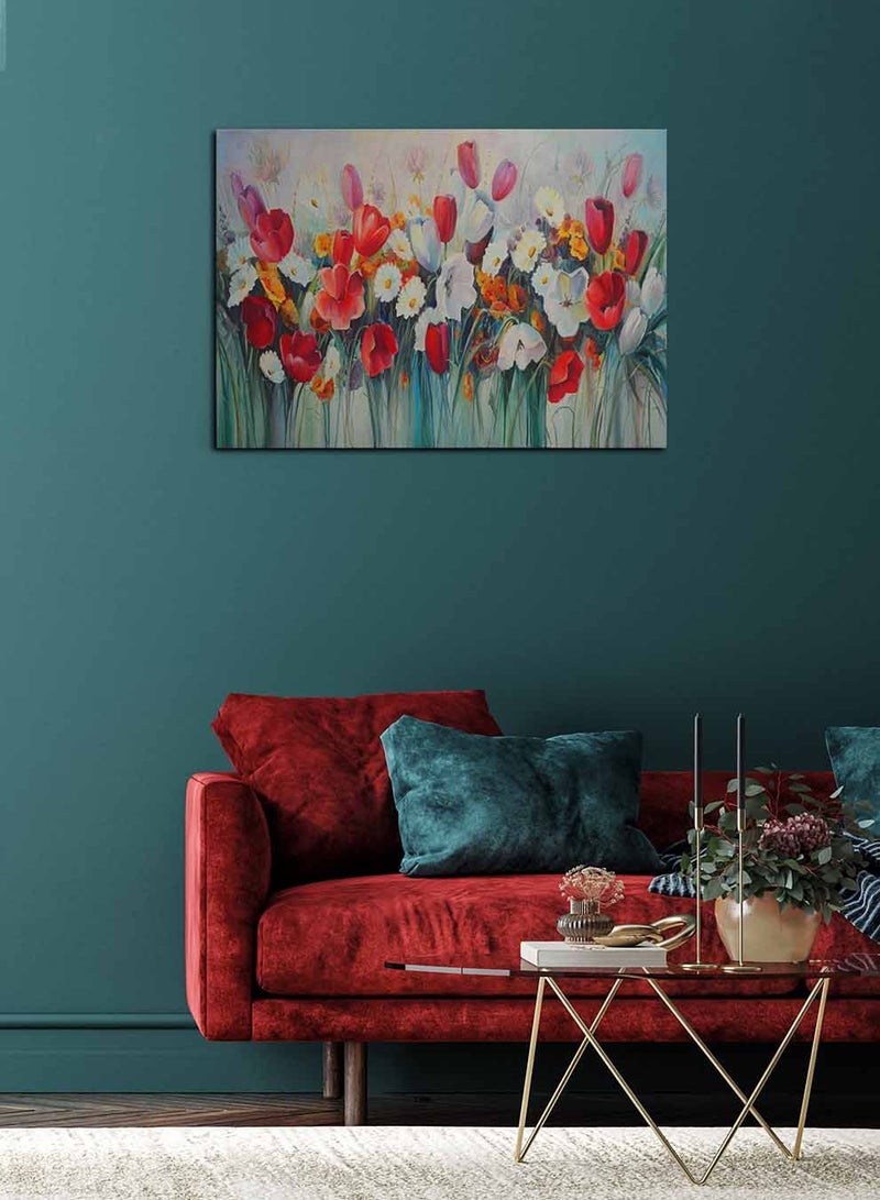 لوحة كانفاس على إطار خشبي، تصميم فن  زيتي للورود ، للمنزل، غرفة المعيشة، المكتب، الديكور - Image 3