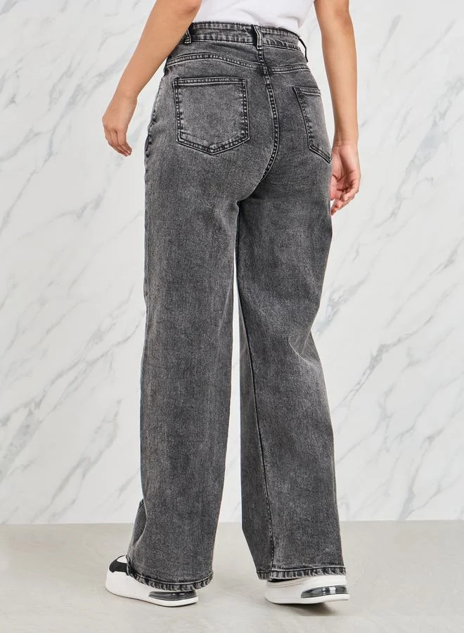 ستايلي Styli Side Cut and Sew Panel Straight Fit Jeans