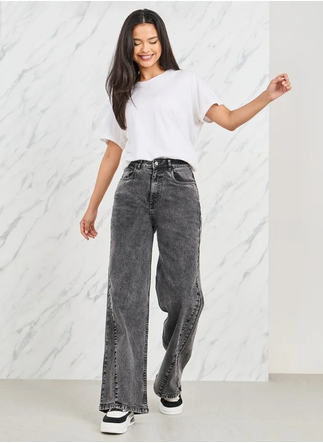 Styli Side Cut and Sew Panel Straight Fit Jeans