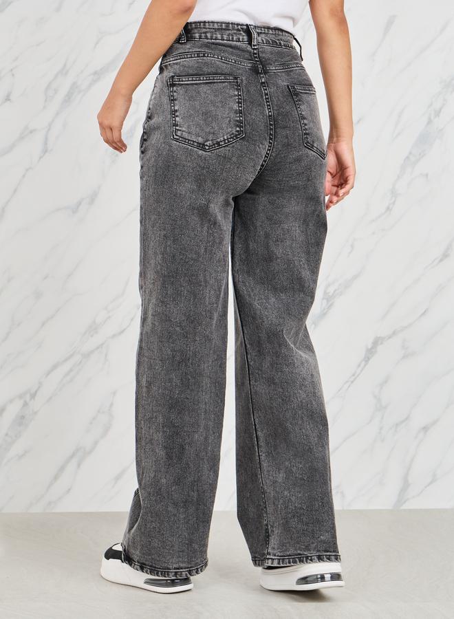 Styli Side Cut And Sew Panel Straight Fit Jeans - Image 4