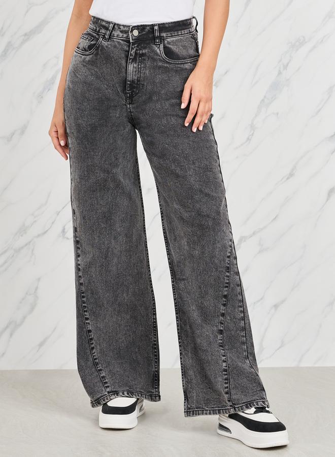 Styli Side Cut And Sew Panel Straight Fit Jeans - Image 2