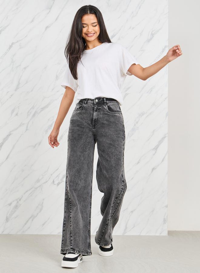 Styli Side Cut And Sew Panel Straight Fit Jeans - Image 1