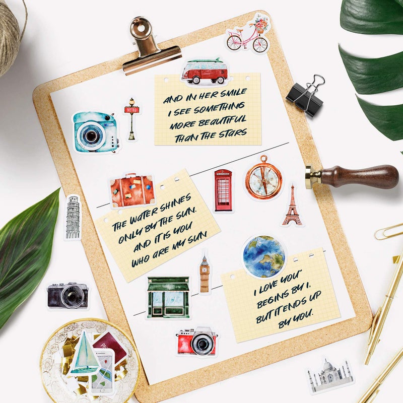 OIIKI 225 PCS Travelling Scrapbook Stickers, Mini Size Adventure Decals, DIY Decoration Stickers for Scrapbook, Vacation Albums, Travel Stub Diary, Journal, Travel Case, Calendars (5 Pack x 45 PCS) - Image 4