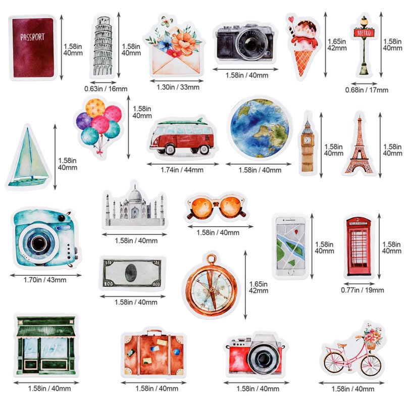 OIIKI 225 PCS Travelling Scrapbook Stickers, Mini Size Adventure Decals, DIY Decoration Stickers for Scrapbook, Vacation Albums, Travel Stub Diary, Journal, Travel Case, Calendars (5 Pack x 45 PCS) - Image 2