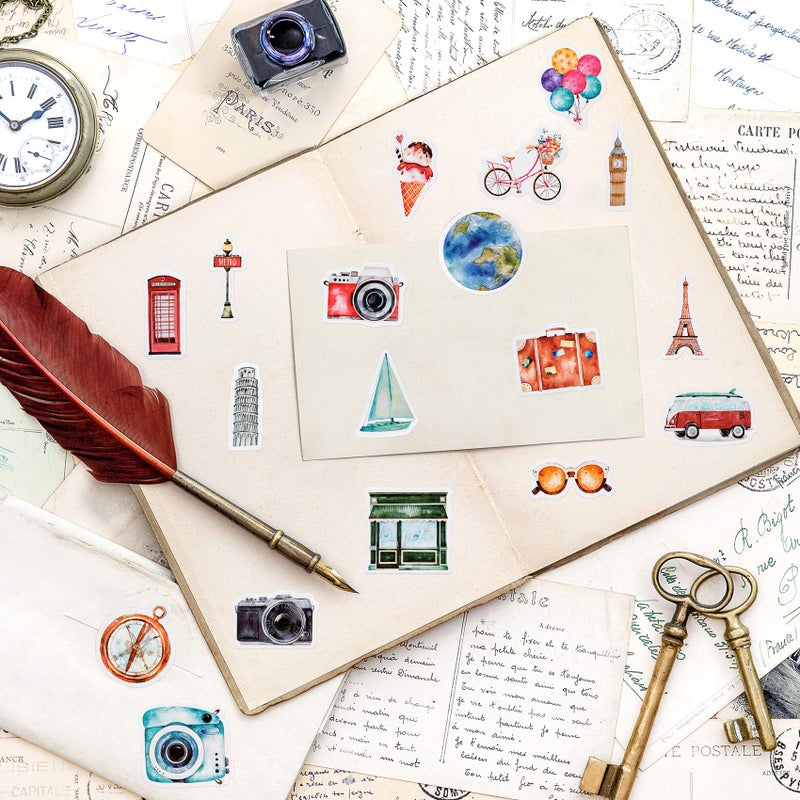 OIIKI 225 PCS Travelling Scrapbook Stickers, Mini Size Adventure Decals, DIY Decoration Stickers for Scrapbook, Vacation Albums, Travel Stub Diary, Journal, Travel Case, Calendars (5 Pack x 45 PCS) - Image 5