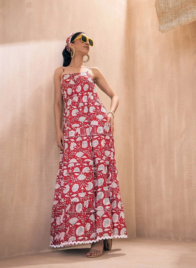 SASSAFRAS Floral Print Cotton Maxi Dress for Women