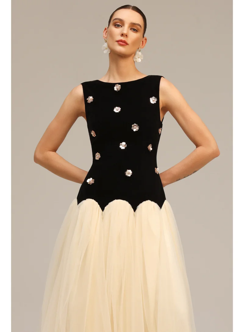 Bella Barnett Roto Sleeveless Sequin Flowers Maxi Dress