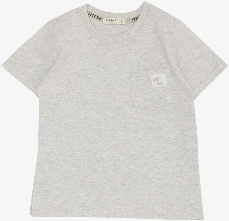 Breeze Boy's T-Shirt with Cool Text and Crest Pocket, Age 1.5-5, Light Gray Melange