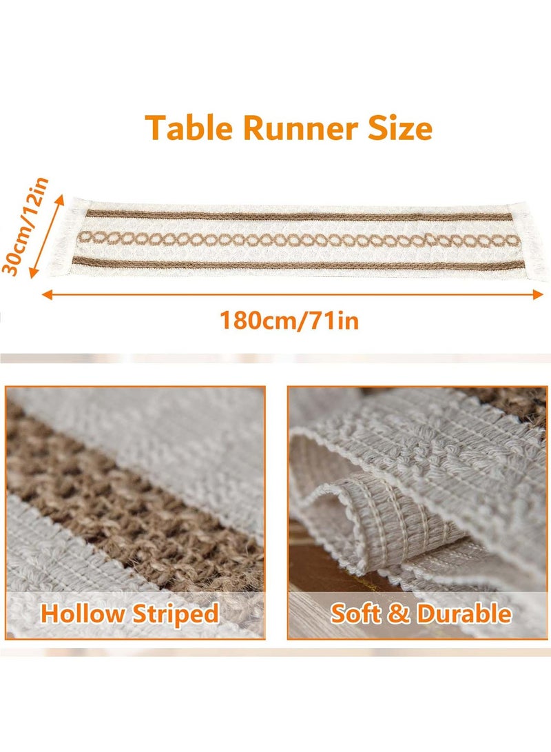 ثمانية فيبيهاوس مفرش طاوله بوهو مفارش طاولات من الكتان البيج، مفرش مائدة من الكتان البيج، فرشة طاولة عتيق قابل للغسل مع شرابات لنمط المنزل الريفي، حفل زفاف، عيد ميلاد، منزل احتفالي، مطبخ، زينة طاولة القهوة، 30 × 180 سم قماش طاوله شرشف طاوله - Image 2