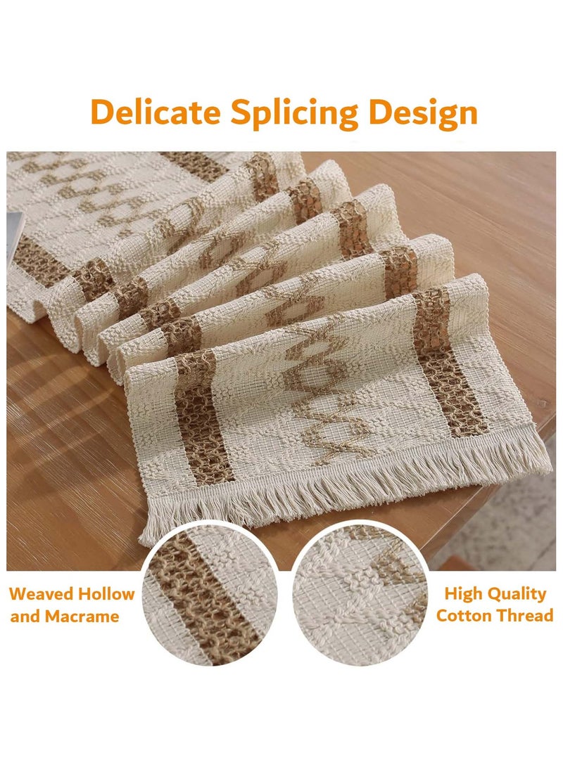 ثمانية فيبيهاوس مفرش طاوله بوهو مفارش طاولات من الكتان البيج، مفرش مائدة من الكتان البيج، فرشة طاولة عتيق قابل للغسل مع شرابات لنمط المنزل الريفي، حفل زفاف، عيد ميلاد، منزل احتفالي، مطبخ، زينة طاولة القهوة، 30 × 180 سم قماش طاوله شرشف طاوله - Image 3