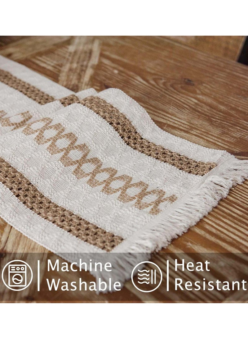 ثمانية فيبيهاوس مفرش طاوله بوهو مفارش طاولات من الكتان البيج، مفرش مائدة من الكتان البيج، فرشة طاولة عتيق قابل للغسل مع شرابات لنمط المنزل الريفي، حفل زفاف، عيد ميلاد، منزل احتفالي، مطبخ، زينة طاولة القهوة، 30 × 180 سم قماش طاوله شرشف طاوله - Image 4