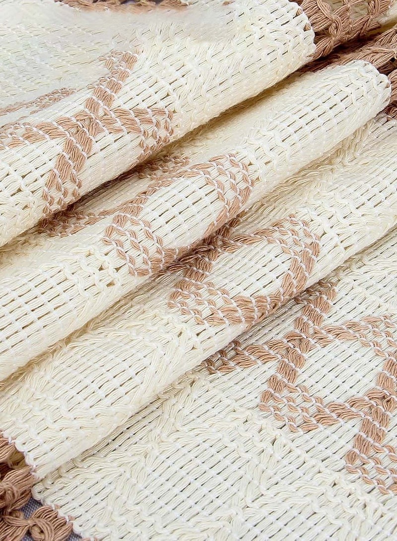 ثمانية فيبيهاوس مفرش طاوله بوهو مفارش طاولات من الكتان البيج، مفرش مائدة من الكتان البيج، فرشة طاولة عتيق قابل للغسل مع شرابات لنمط المنزل الريفي، حفل زفاف، عيد ميلاد، منزل احتفالي، مطبخ، زينة طاولة القهوة، 30 × 180 سم قماش طاوله شرشف طاوله - Image 5