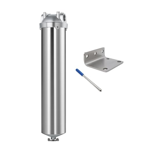 Amwater NSF/ANSI 42 Stainless Steel Whole House Water Filter Housing, 20" x 2.5" Sediment Water Filter System for Heavy Duty, Well & City Water, 3/4" NPT Port, Drain Valve Style A(Wing) - Image 1