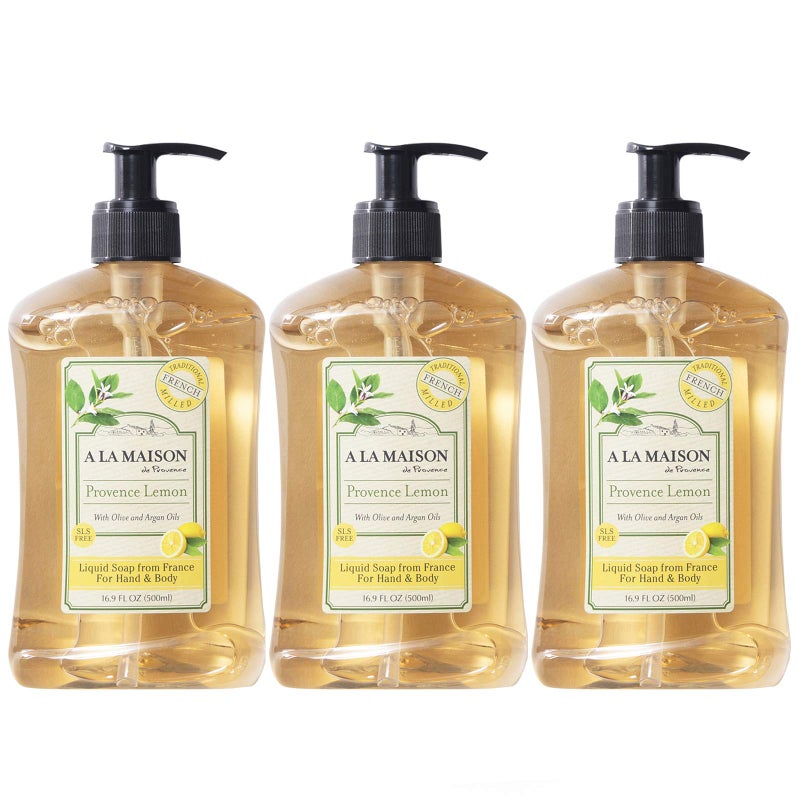 A LA MAISON Provence Lemon Liquid Hand Soap 169 Fl Oz Natural Hand Wash Made with Essential Oils Biodegradable PlantBased Vegan CrueltyFree Alcohol Paraben Free 3 Pack