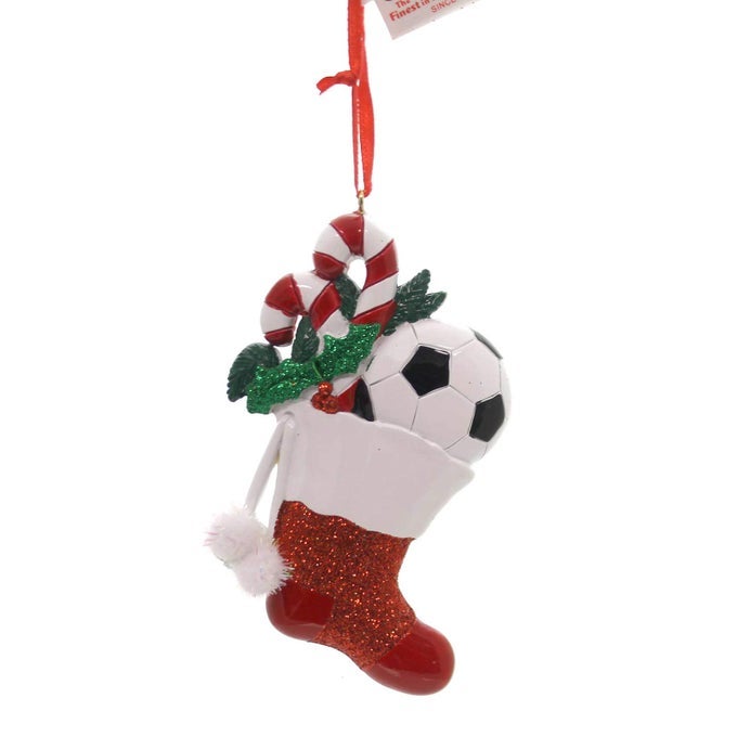 CHRISTMAS SOCCER STOCKING ORNAMENT RESIN