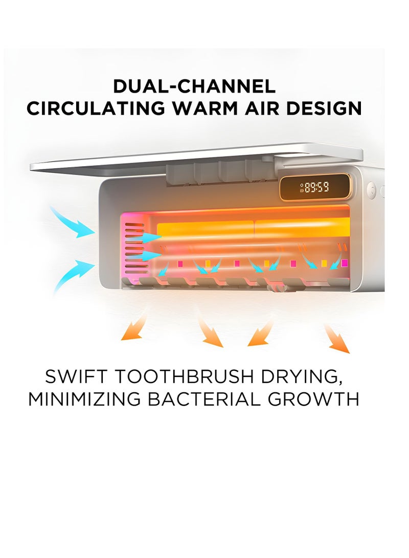 Excefore Toothbrush Sanitizer and Holder, 6 Slots UV Toothbrush Sanitizer Holder for Bathroom, Rechargeable Wall Mounted Toothbrush Sterilizer, Heating, Sterilization and Cycle Functions, Without Drilling - Image 2