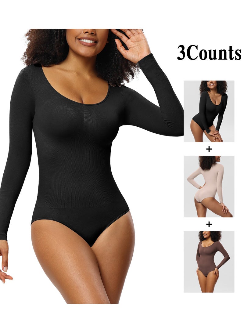RedMapleTEK 3-PACK Postpartum Long-sleeved Seamless Bodycon Underwear Bottoming Shirt - Image 1