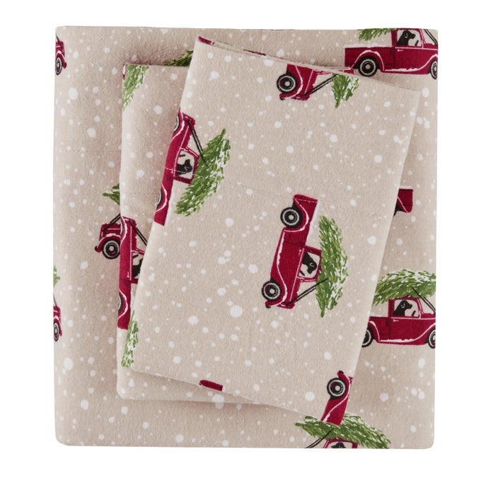 WOOLRICH COTTON SHEET SET COTTAGE CHARMS PRINT 100 COTTON FLANNEL SHEETS WARM FUZZY BEDDING SET QUEEN SIZE SHEETS FITTED POCKET FITS UP TO 14 MATTRESS QUEEN TAN CARS 4 PIECE