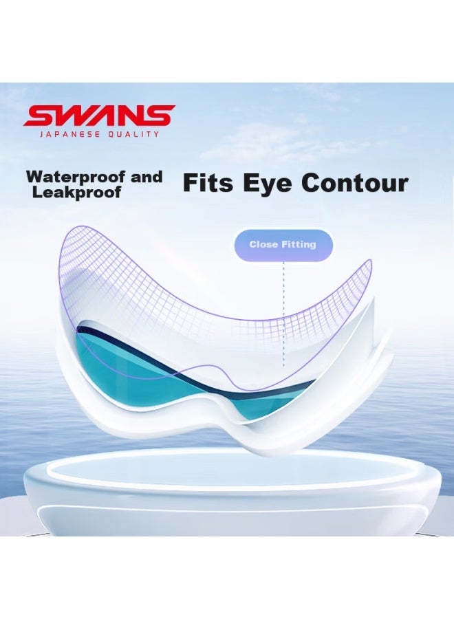 Swans Adult Swimming Goggles, Non-Prescription, For Men And Women, High-Definition, Anti-Fog, Waterproof, Large Frame, Professional Diving Swimming Glasses, Equipment, White - Image 4