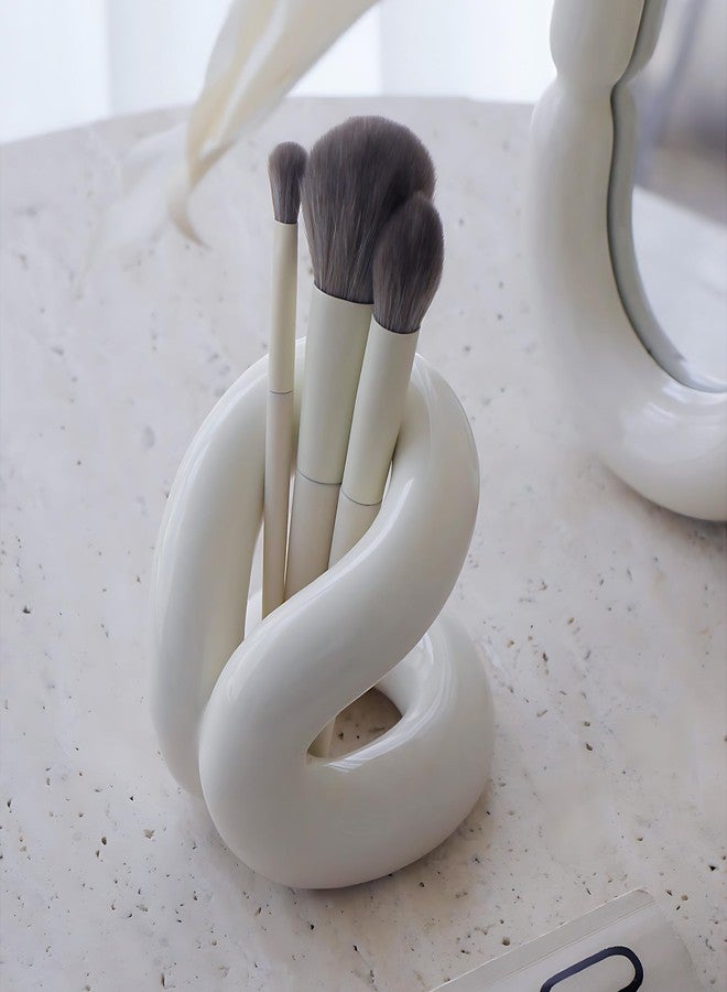 Newmyth Minimalist Design White Ceramic Makeup Brushes Holder Stand Rack Organizer, Cosmetic Pen Toothbrushes Holder Dressing Table Decor - Image 5
